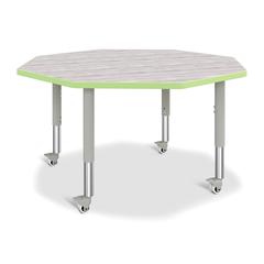 Berries® Octagon Activity Table - 48" X 48", Mobile - Driftwood Gray/Key Lime/Gray