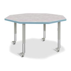 Berries® Octagon Activity Table - 48" X 48", Mobile - Driftwood Gray/Coastal Blue/Gray