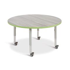 Berries® Round Activity Table - 48" Diameter, Mobile - Driftwood Gray/Key Lime/Gray