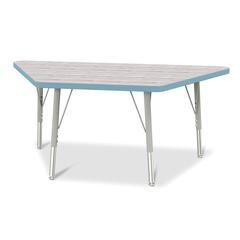 Berries® Trapezoid Activity Table - 24" X 48", E-height - Driftwood Gray/Coastal Blue/Gray