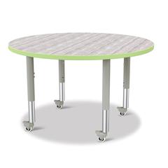 Berries® Round Activity Table - 42" Diameter, Mobile - Driftwood Gray/Key Lime/Gray