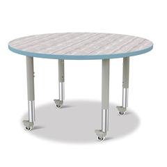 Berries® Round Activity Table - 42" Diameter, Mobile - Driftwood Gray/Coastal Blue/Gray