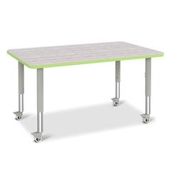 Berries® Rectangle Activity Table - 30" X 48", Mobile - Driftwood Gray/Key Lime/Gray