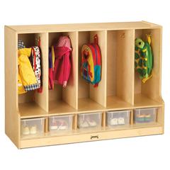 Toddler 5 Section Coat Locker with Step - with Clear Trays
