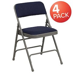 4 Pk. Curved Triple Braced & Double Hinged Navy Fabric Metal Folding Chair