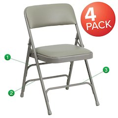 4 Pk. Curved Triple Braced & Double Hinged Gray Vinyl Metal Folding Chair