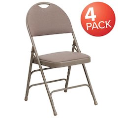 4 Pk. Triple Braced Beige Fabric Metal Folding Chair with Easy-Carry Handle