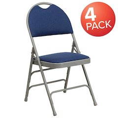 4 Pk. Triple Braced Navy Fabric Metal Folding Chair with Easy-Carry Handle