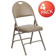 4 Pk. Triple Braced Beige Vinyl Metal Folding Chair with Easy-Carry Handle