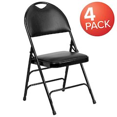 4 Pk. Triple Braced Black Vinyl Metal Folding Chair with Easy-Carry Handle