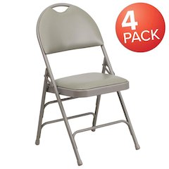 4 Pk. Triple Braced Gray Vinyl Metal Folding Chair with Easy-Carry Handle