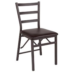 HERCULES Series Brown Folding Ladder Back Metal Chair with Brown Vinyl Seat