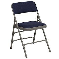 HERCULES Series Curved Triple Braced & Double Hinged Navy Fabric Metal Folding Chair