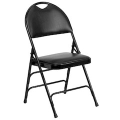 HERCULES Series Ultra-Premium Triple Braced Black Vinyl Metal Folding Chair with Easy-Carry Handle