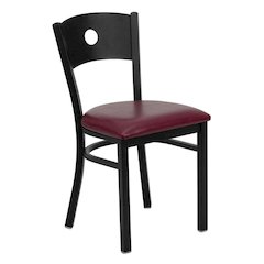 Black Circle Back Metal Restaurant Chair - Burgundy Vinyl Seat