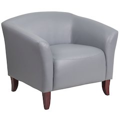 Gray LeatherSoft Chair with Cherry Wood Feet