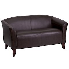 Brown LeatherSoft Loveseat with Cherry Wood Feet