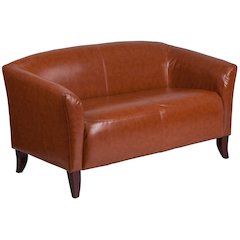 Cognac LeatherSoft Loveseat with Cherry Wood Feet