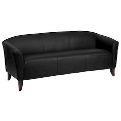 Black LeatherSoft Sofa with Cherry Wood Feet