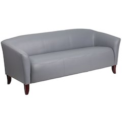 Gray LeatherSoft Sofa with Cherry Wood Feet