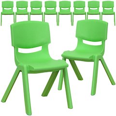 10 Pk. Green Plastic Stackable School Chair with 12'' Seat Height