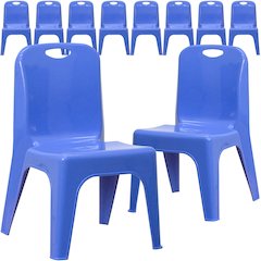 10 Pk. Blue Plastic Stackable School Chair with Carrying Handle
