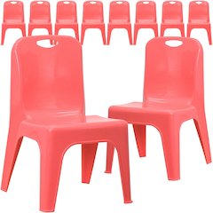 10 Pk. Red Plastic Stackable School Chair with Carrying Handle