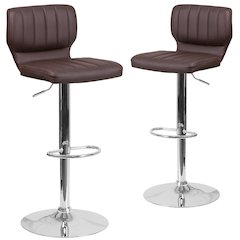 2 Pk. Contemporary Brown Vinyl Adjustable Height Barstool with Chrome Base