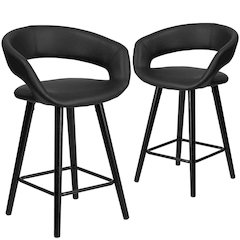 2 Pk. 24'' High Black Vinyl Counter Height Stool with Cappuccino Wood Frame