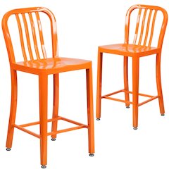 2 Pk. 24'' High Orange Metal Indoor-Outdoor Counter Height Stool