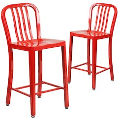 2 Pk. 24'' High Red Metal Indoor-Outdoor Counter Height Stool