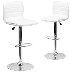 2 Pk. Contemporary White Vinyl Adjustable Height Barstool with Chrome Base