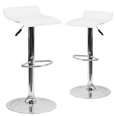 2 Pk. Contemporary White Vinyl Adjustable Height Barstool with Chrome Base