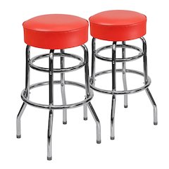 2 Pk. Double Ring Chrome Barstool with Red Seat