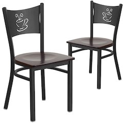 2 Pk. Black Coffee Back Metal Restaurant Chair - Walnut Wood Seat