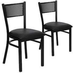 2 Pk. HERCULES Series Black Grid Back Metal Restaurant Chair - Black Vinyl Seat