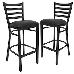 2 Pk. Black Ladder Back Metal Restaurant Barstool - Black Vinyl Seat