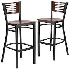 2 Pk. Slat Back Metal Barstool - Walnut Wood Back & Seat