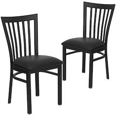 2 Pk. Black School House Back Metal Restaurant Chair - Black Vinyl Seat