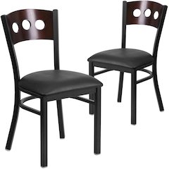 2 Pk. 3 Circle Back Metal Chair - Walnut Wood Back, Black Vinyl Seat