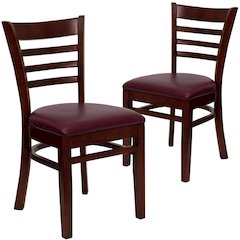 2 Pk. Mahogany Finished Ladder Back Wooden Chair - Burgundy Vinyl Seat