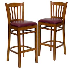 2 Pk. Cherry Finished Vertical Slat Back Wooden Barstool - Burgundy Vinyl Seat