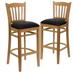 2 Pk. Vertical Slat Back Wooden Barstool - Black Vinyl Seat