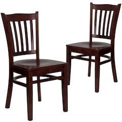 2 Pk. Mahogany Finished Vertical Slat Back Wooden Restaurant Chair