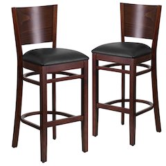 2 Pk. Lacey Series Solid Back Walnut Wooden Barstool - Black Vinyl Seat
