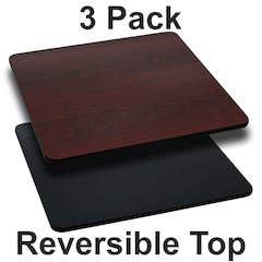 3 Pk. 30'' Square Table Top with Black or Mahogany Reversible Laminate Top