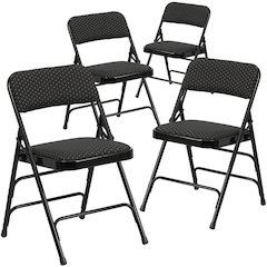4 Pk. Curved Black Patterned Fabric Upholstered Metal Folding Chair