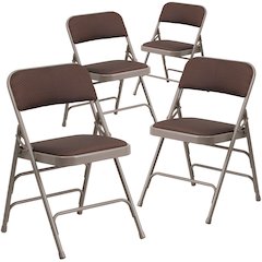 4 Pk. Curved Brown Patterned Fabric Upholstered Metal Folding Chair