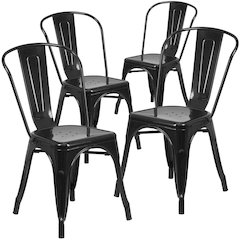 4 Pk. Black Metal Indoor-Outdoor Stackable Chair