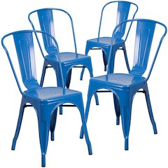 4 Pk. Blue Metal Indoor-Outdoor Stackable Chair